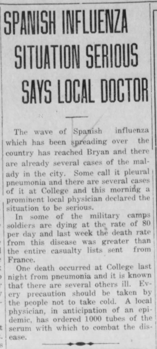 Spanish Flu The Eagle Oct. 1, 1918.jfif